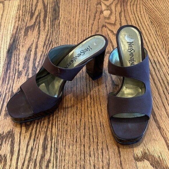 STRIKING Yves Saint Laurent Strappy Platform Slip-on Slides Size 7.5 - Picture 2 of 5